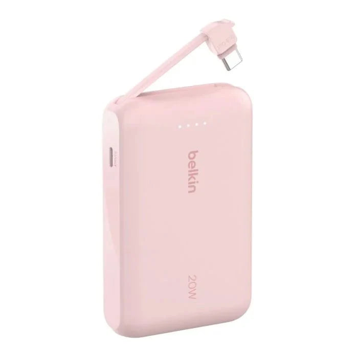 Belkin 10 000 mAh 20W Power Bank with USB - C Integrated Cable and USB - C port - Pink - Oraxxi