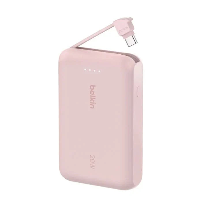 Belkin 10 000 mAh 20W Power Bank with USB - C Integrated Cable and USB - C port - Pink - Oraxxi