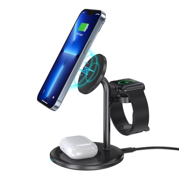 Choetech 3 - in - 1 15W Qi2 Magnetic Charging Stand - Black - Oraxxi